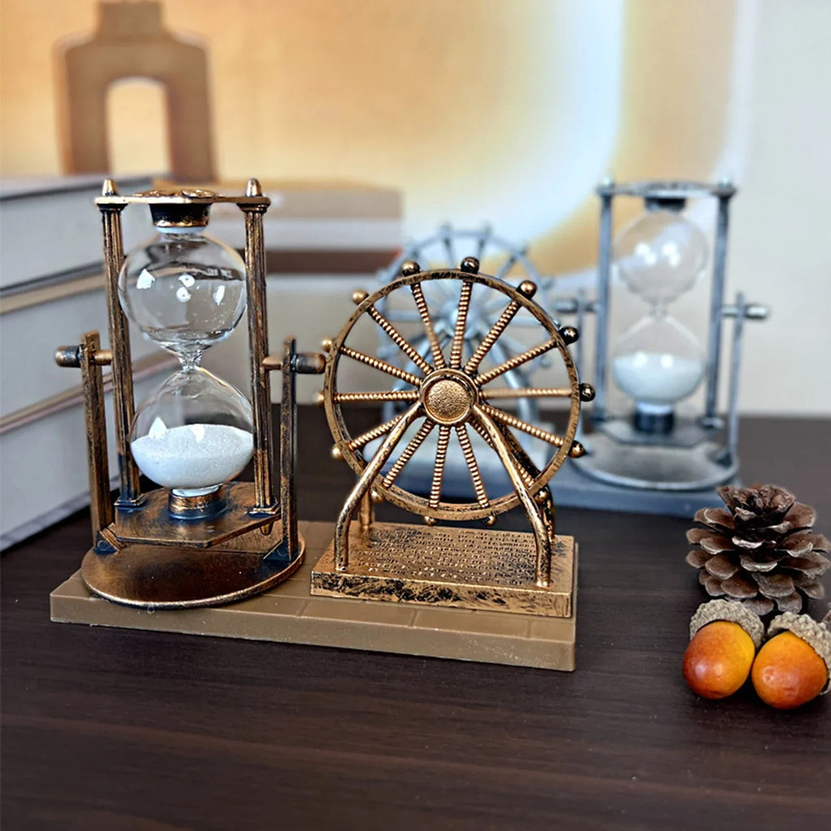 Ampulheta Roda Gigante Design Retrô Lenogue Bronze