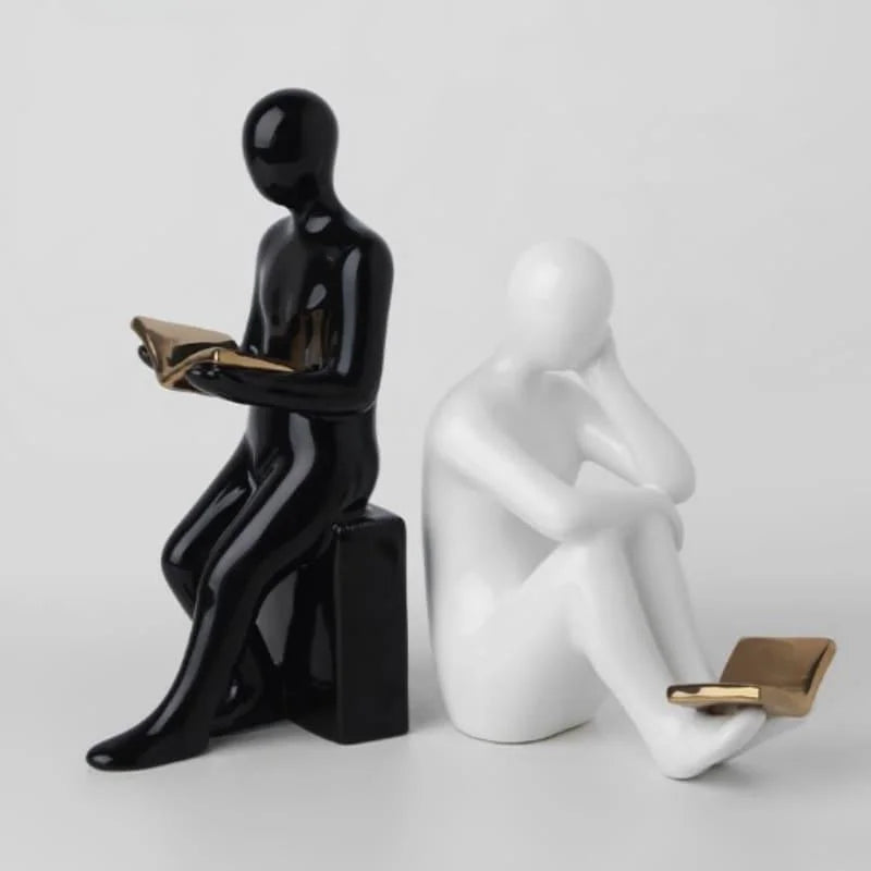 Aparador de Livros em Cerâmica Decorativo para Escritório e Estante Lenogue Preto Branco