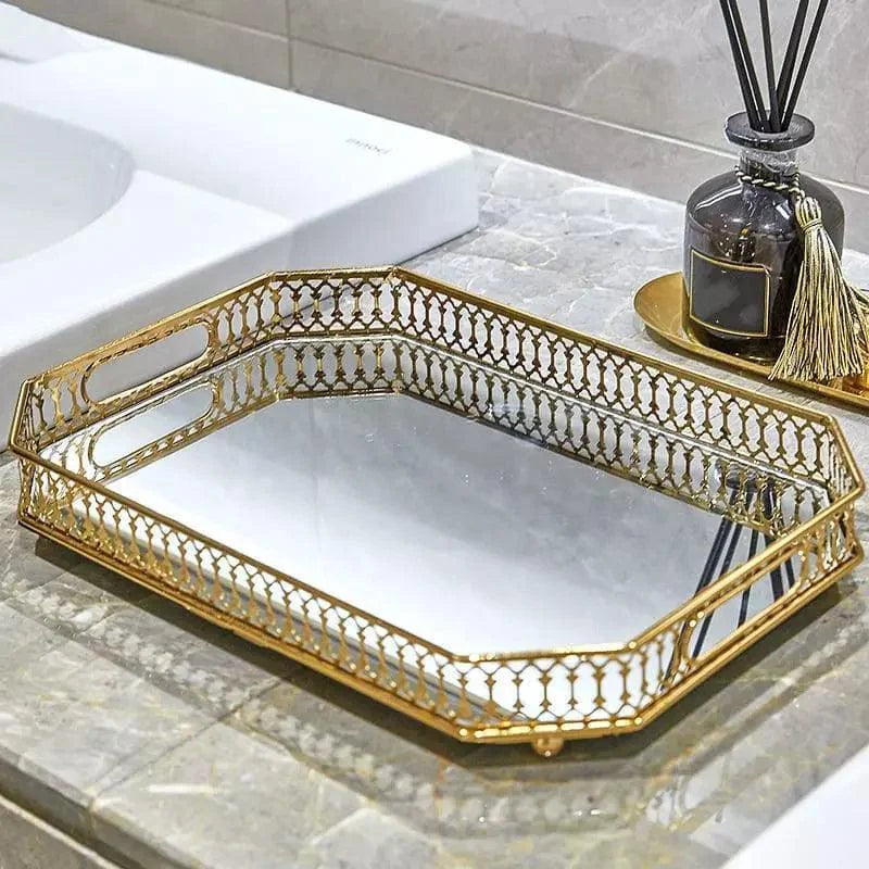 Bandeja Decorativa Retangular com Espelho para Banheiro e Sala Lenogue