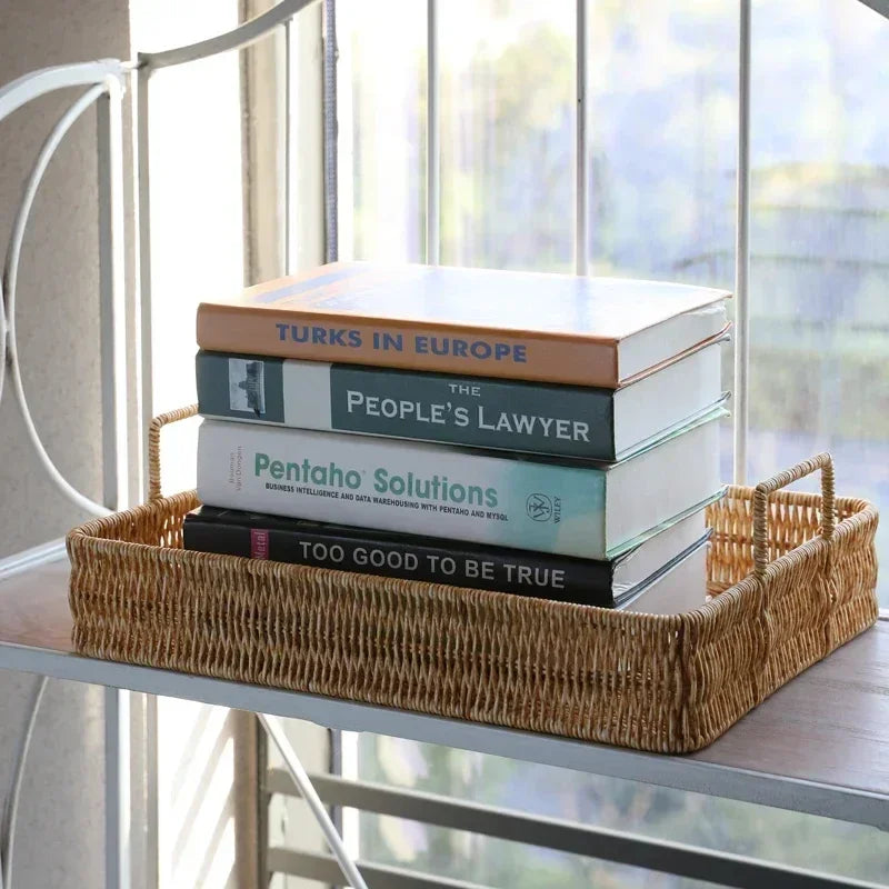 Bandeja Estilo Rattan com Alças para Servir Decorar e Organizar Lenogue