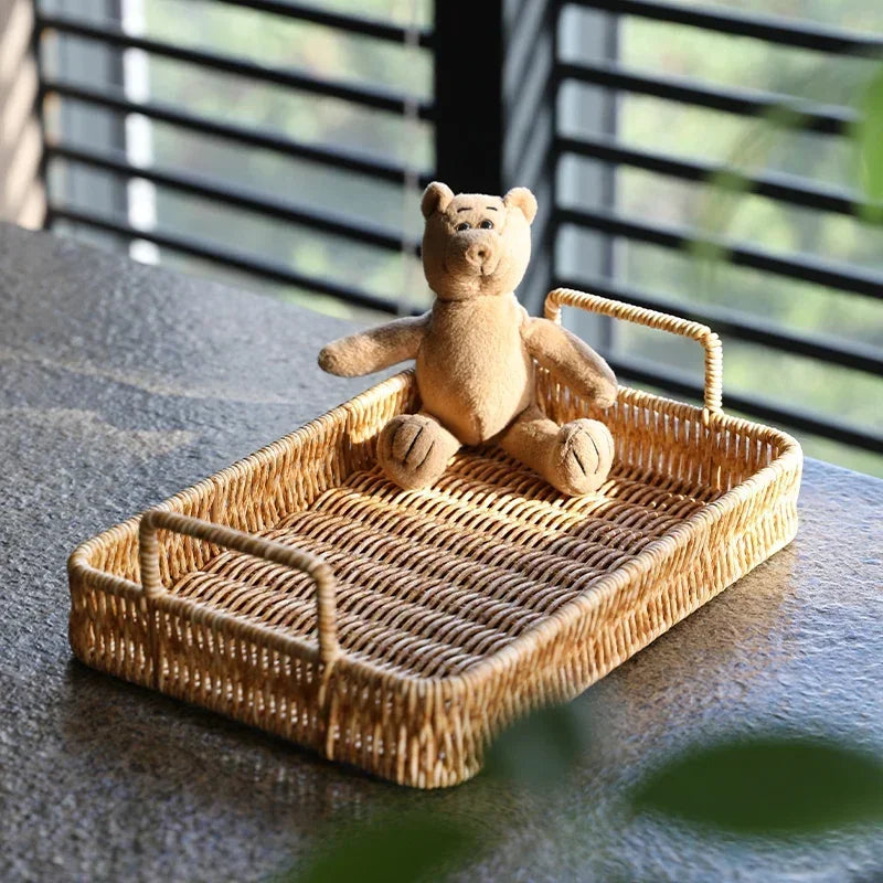 Bandeja Estilo Rattan com Alças para Servir Decorar e Organizar Lenogue