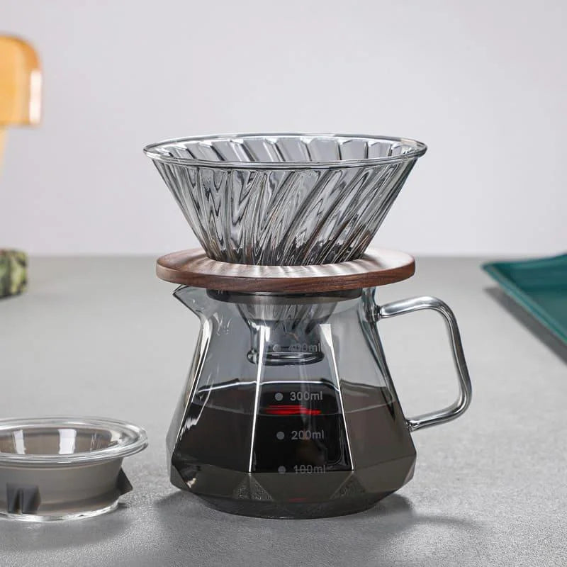 Bule de Café em Vidro Borossilicato com Coador Hario V60 para Preparo Lenogue