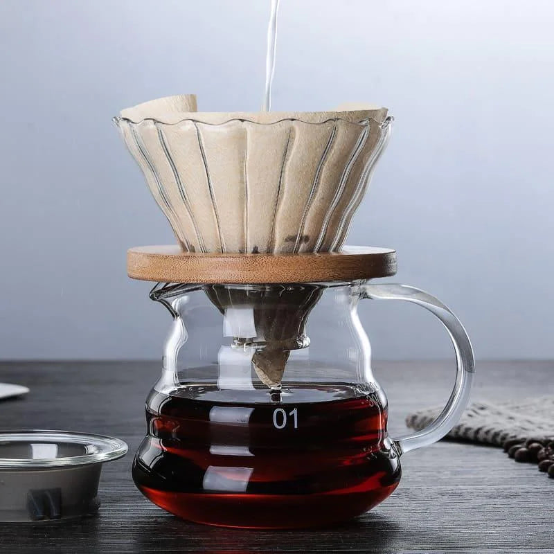 Bule de Café Vidro Borossilicato com Coador Hario V60 Lenogue Conjunto (bule 300ml + Coador)