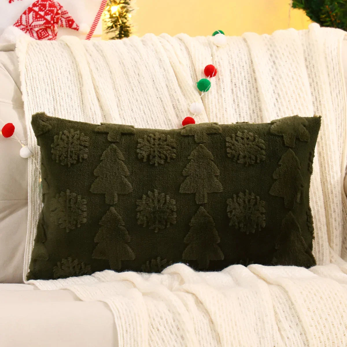 Capa de Almofada Natalina Plush Jacquard Floco Neve Lenogue