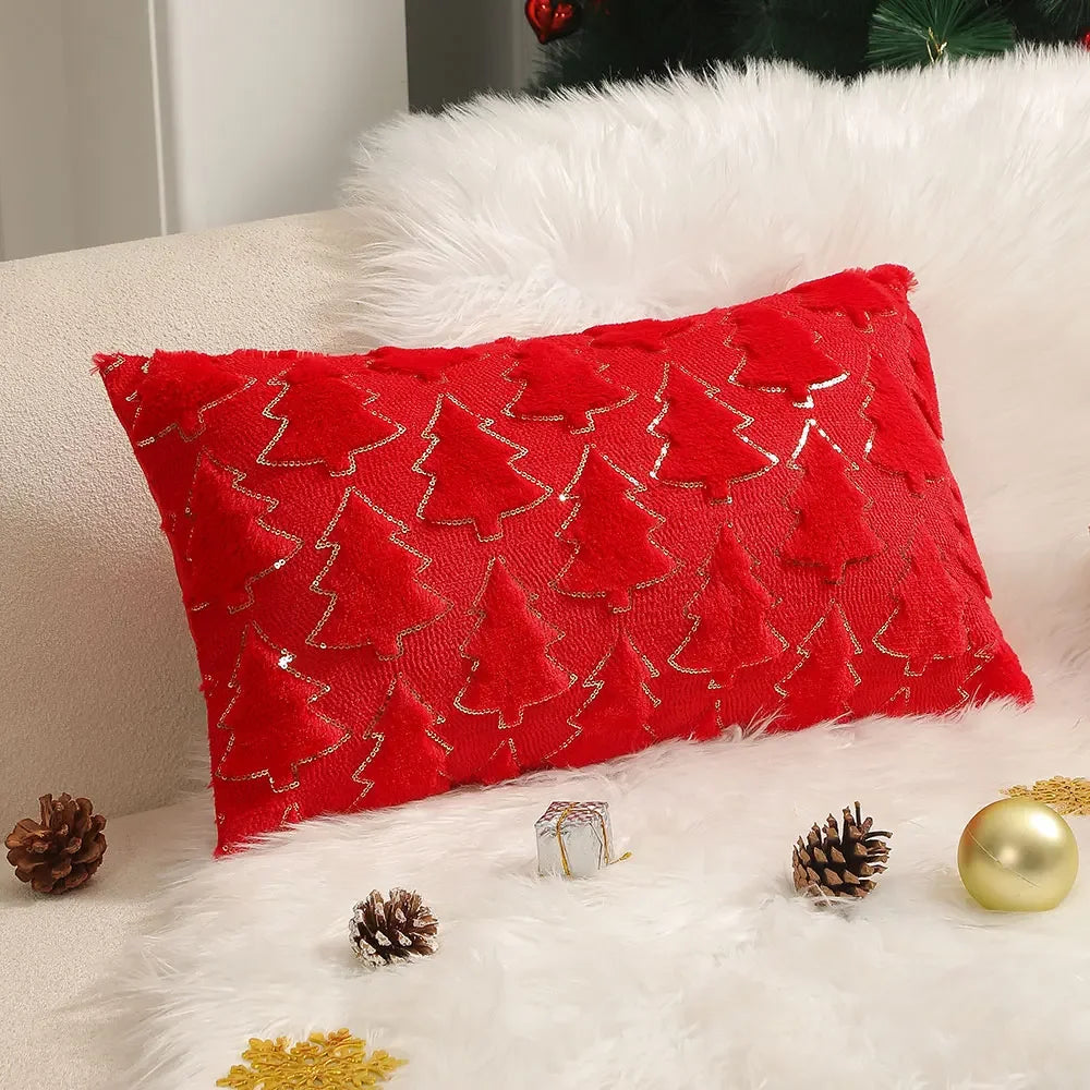 Capa de Almofada Plush Bordada Decorativa para Sala Natal Lenogue