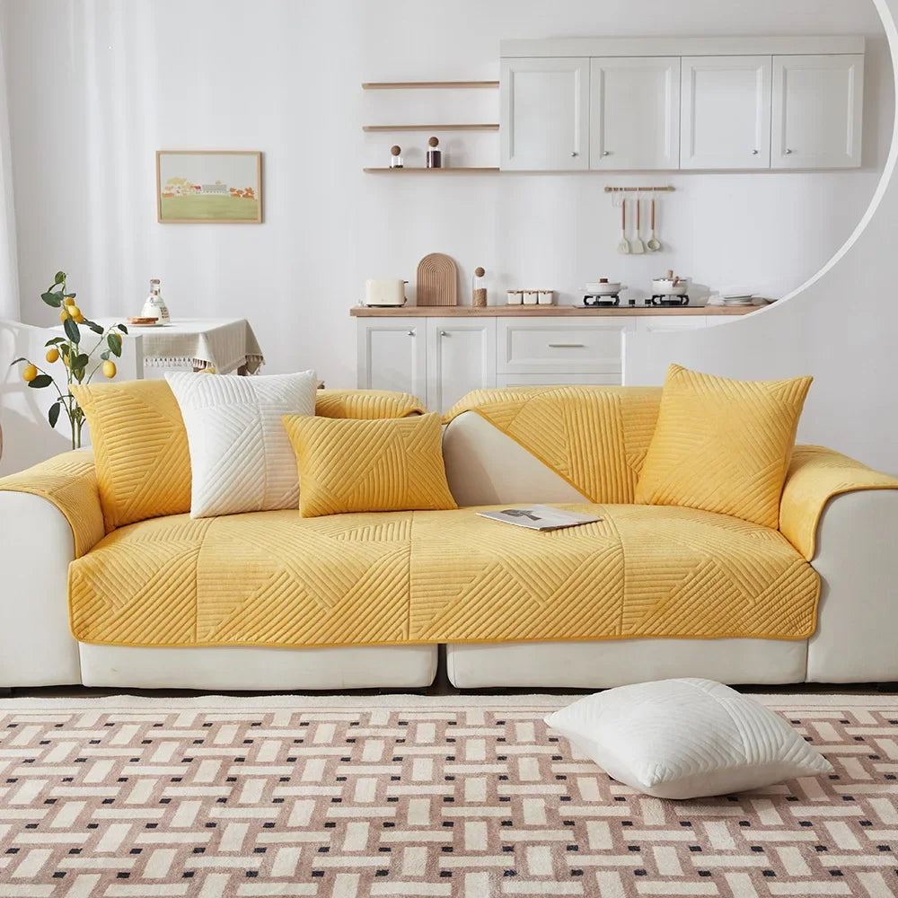 Capa para Sofá em Veludo Cristal Antiderrapante Amarelo Lenogue Cinza Escuro / 70 x 70cm