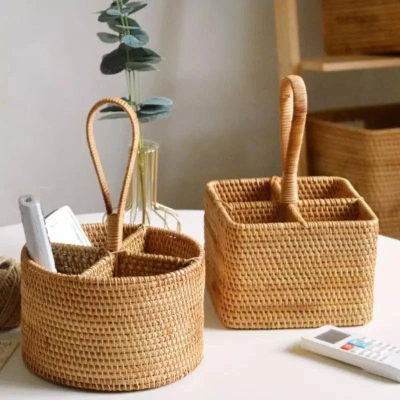 Cesta de Armazenamento em Vime Rattan Feita à Mão para Organização Lenogue
