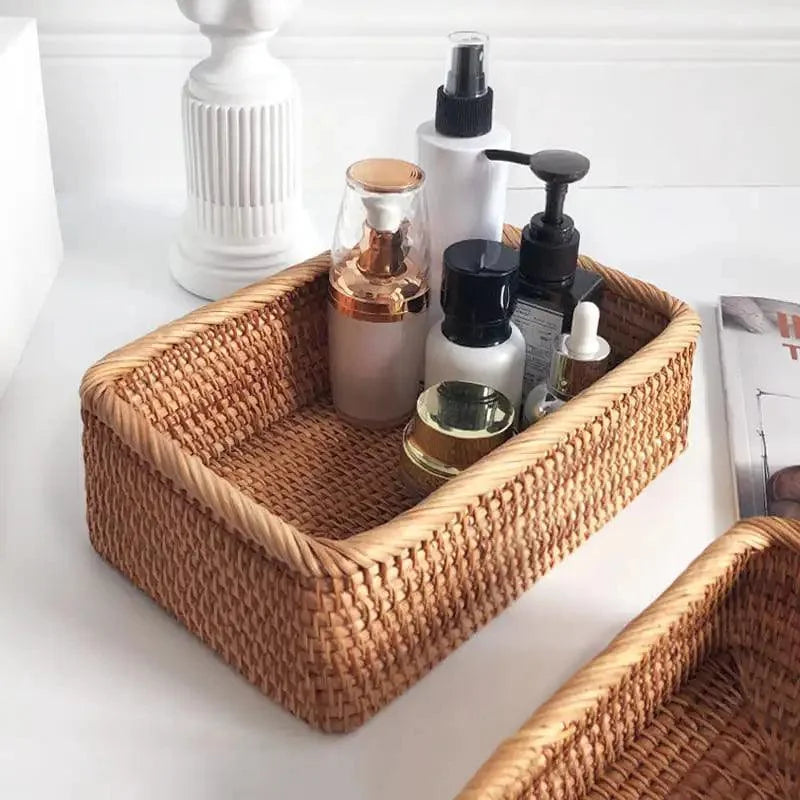 Cesto Organizador de Palha Rattan Feito à Mão para Decoração Natural Lenogue