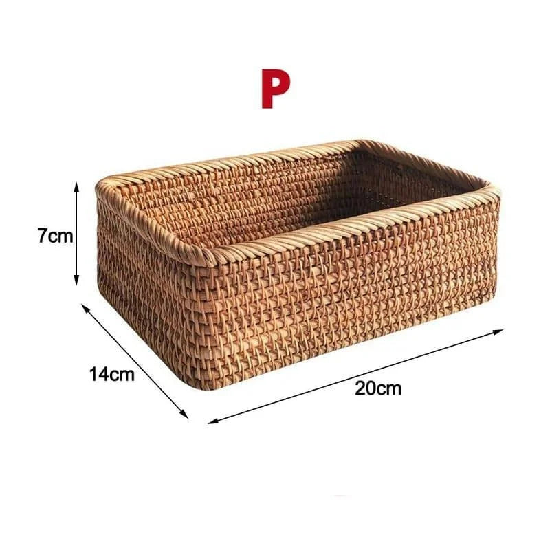 Cesto Organizador de Palha Rattan Feito à Mão para Decoração Natural Lenogue p (20 x 14 7cm)