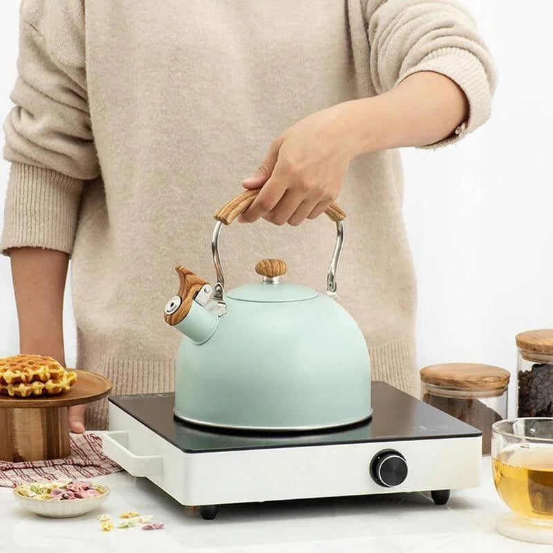 Chaleira Inox com Alça de Madeira e Apito para Fogão 2,5l Lenogue