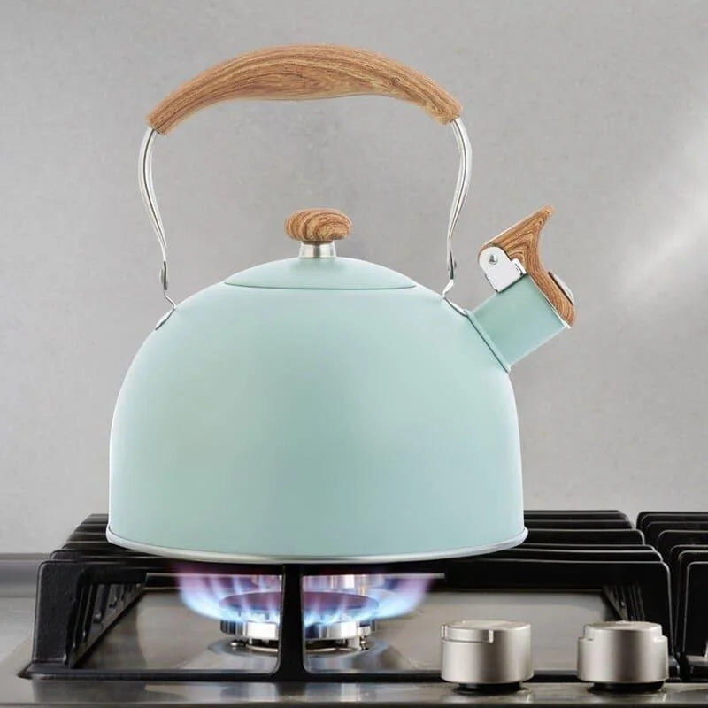 Chaleira Inox com Alça de Madeira e Apito para Fogão 2,5l Lenogue