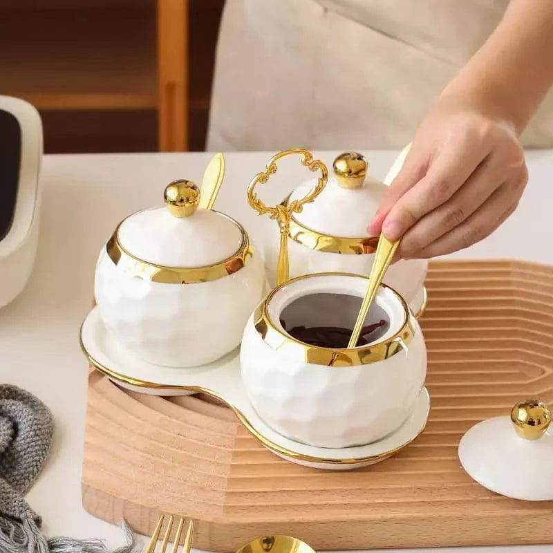 Conjunto de Potes Cerâmica Açucareiro e Saleiro Branco para Cozinha Lenogue