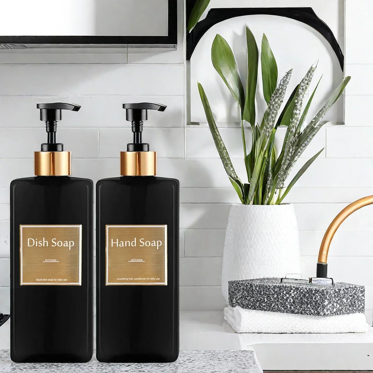 Conjunto Dispenser Refilável para Sabonete e Shampoo Lenogue