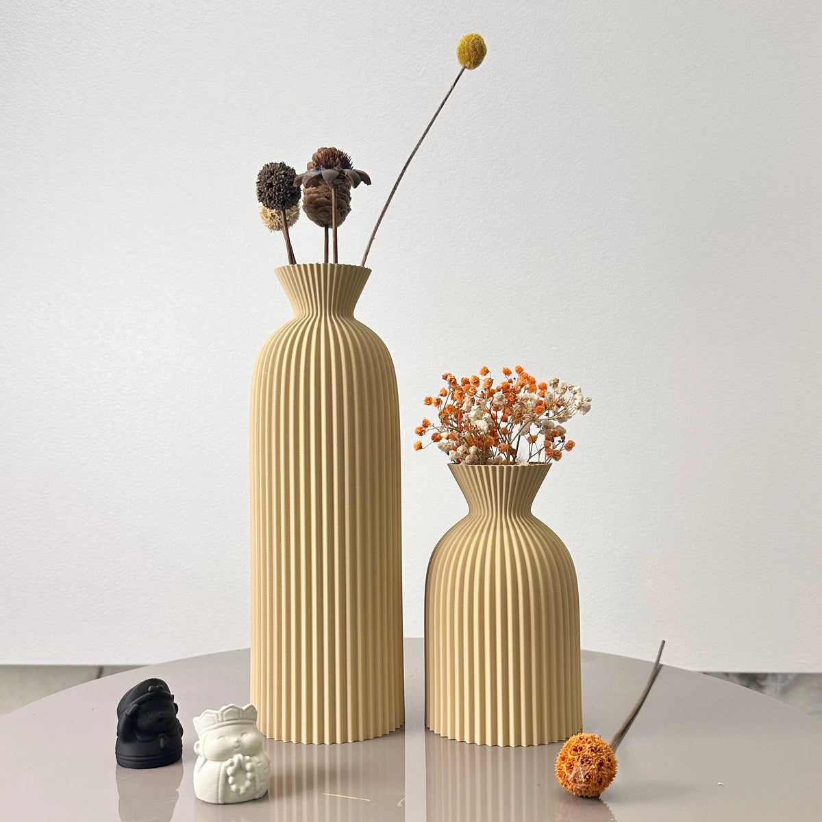 Conjunto Vaso de Arte Élégance Design Ondulado Lenogue Amarelo (2 Peças)
