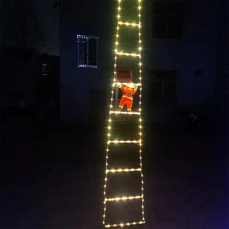 Decoração Natalina Papai Noel com Escada Iluminada de 3m Lenogue Luz Amarela
