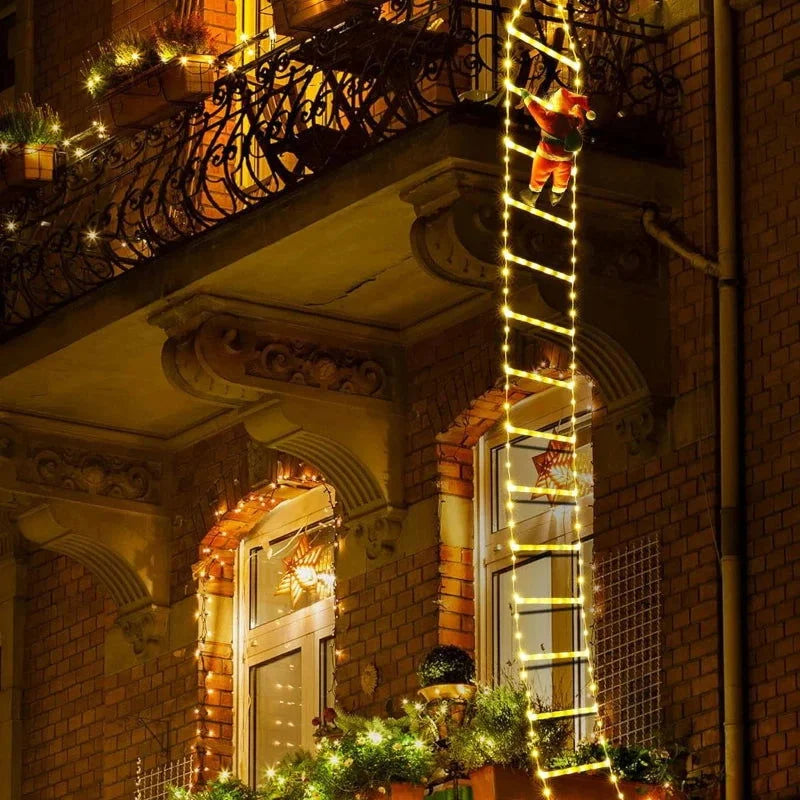 Decoração Natalina Papai Noel com Escada Iluminada de 3m Lenogue Luz Amarela