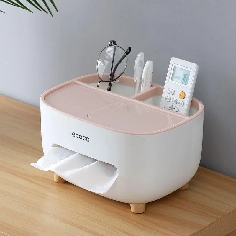 Dispenser Porta Lenço e Papel com Compartimento Multifuncional para Banheiro Lenogue Rosa