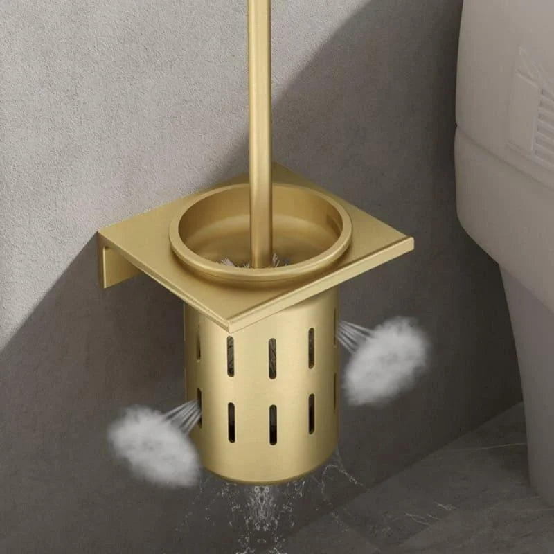 Escova Sanitária para Banheiro com Suporte em Alumínio Dourado Lenogue Regular