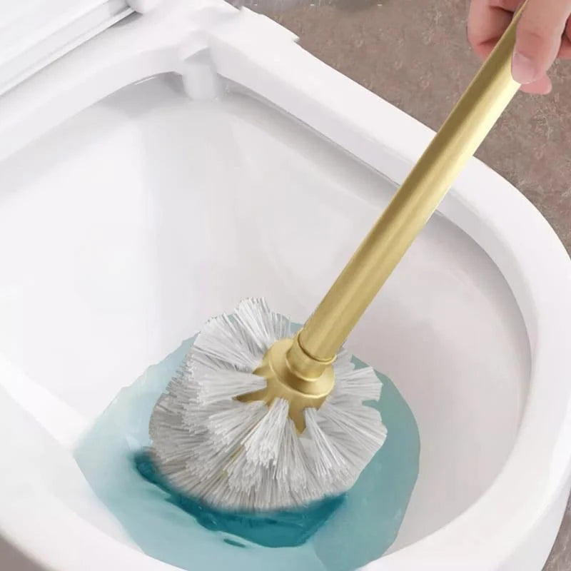 Escova Sanitária para Banheiro com Suporte em Alumínio Dourado Lenogue