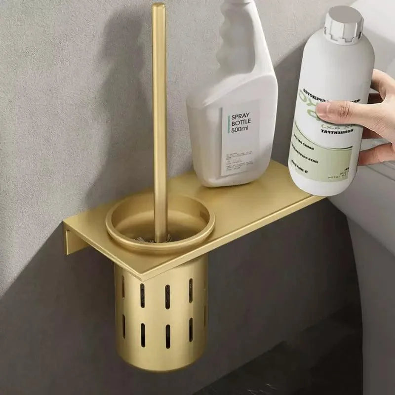Escova Sanitária para Banheiro com Suporte em Alumínio Dourado Lenogue