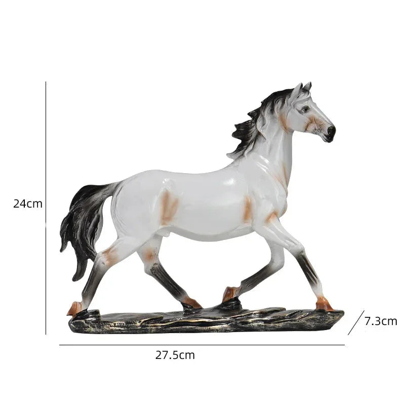 Escultura Cavalo em Resina Estilo Chinês Pose Galope Lenogue