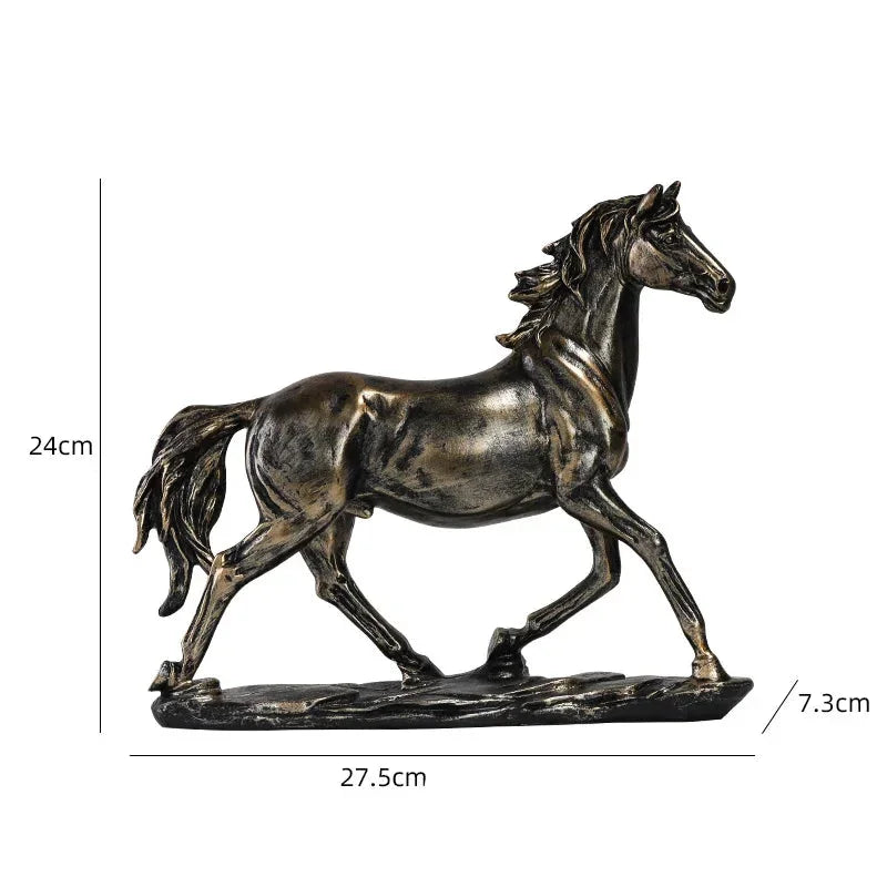 Escultura Cavalo em Resina Estilo Chinês Pose Galope Lenogue