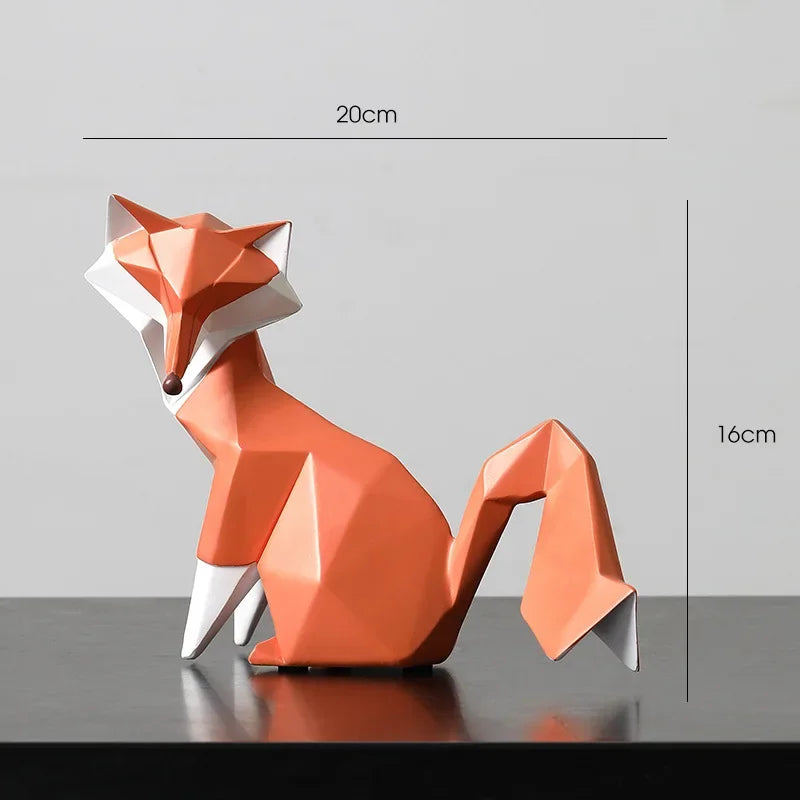 Escultura de Raposa Geométrica em Resina Decorativa para Sala e Escritório Lenogue