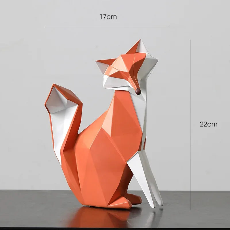 Escultura de Raposa Geométrica em Resina Decorativa para Sala e Escritório Lenogue
