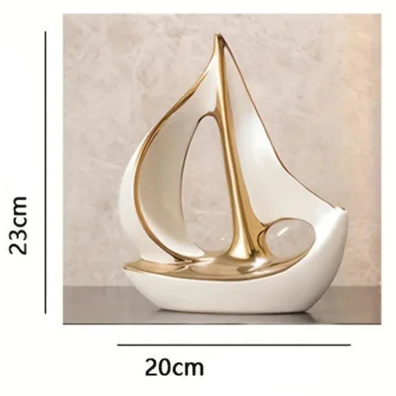 Escultura de Veleiro em Cerâmica Moderna para Sala Lenogue