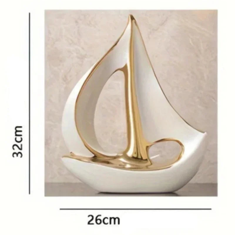 Escultura de Veleiro em Cerâmica Moderna para Sala Lenogue