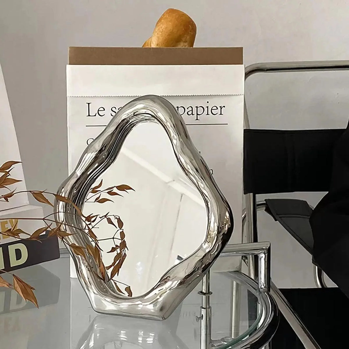Espelho de Mesa Oval Prateado para Maquiagem e Decoração Lenogue Prata