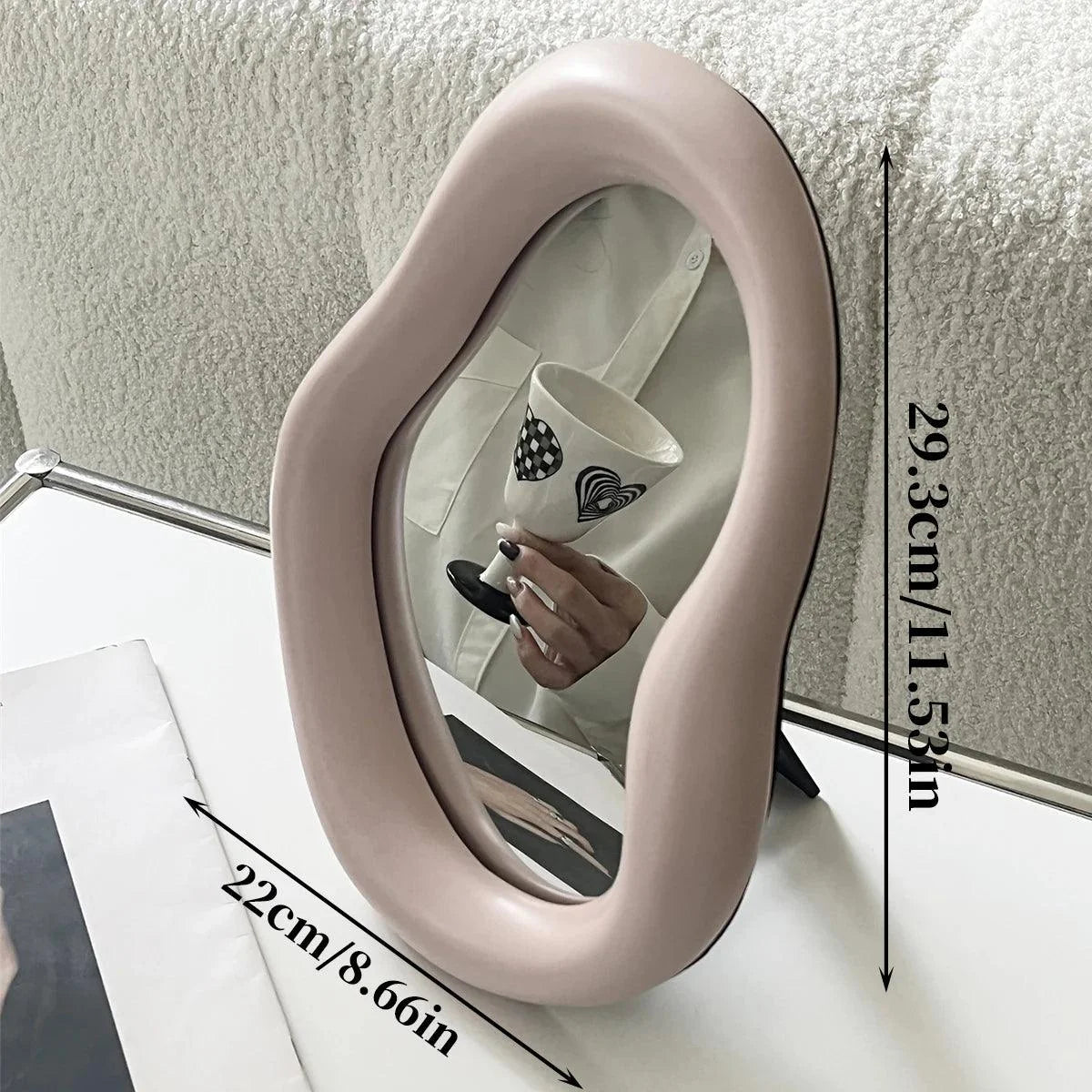 Espelho Decorativo de Maquiagem com Moldura Cerâmica Lenogue Rosa / 22 x 30 Cm