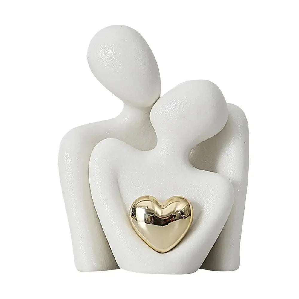 Estátua de Casal em Cerâmica para Decoração Moderna Lenogue Branco