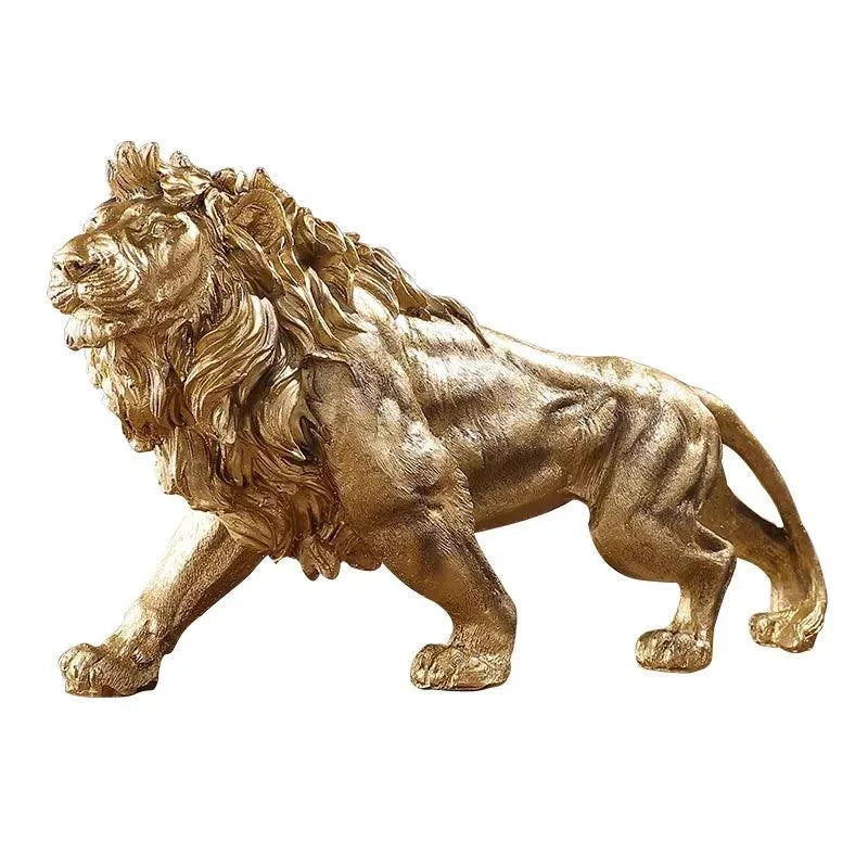 Estátua de Leão Dourado em Resina para Decoração Lenogue