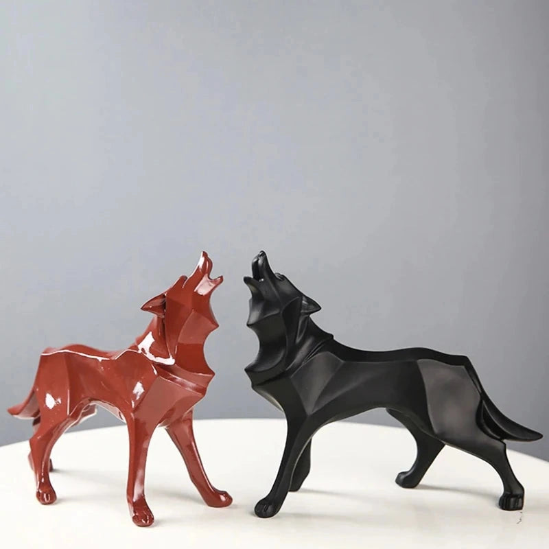 Estátua de Lobo Geométrico em Resina Estilo Nórdico Lenogue