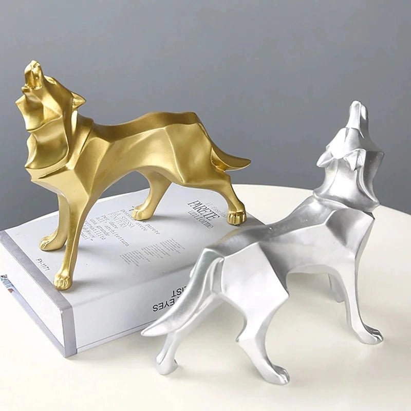 Estátua de Lobo Geométrico em Resina Estilo Nórdico Lenogue