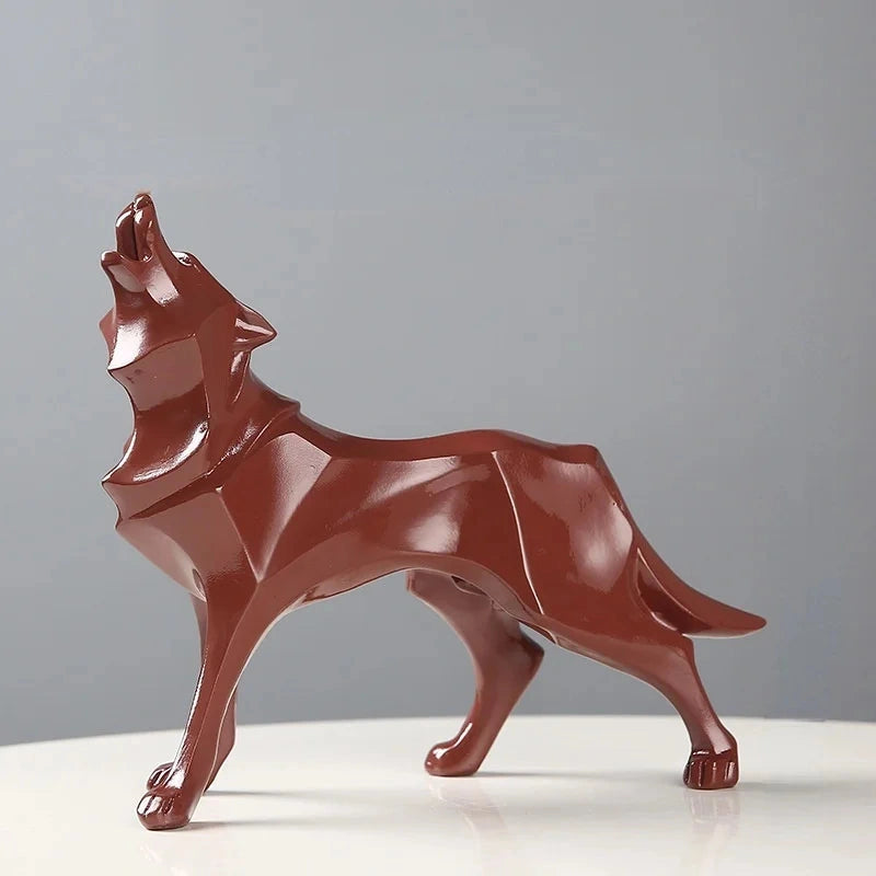 Estátua de Lobo Geométrico em Resina Estilo Nórdico Lenogue Vermelho