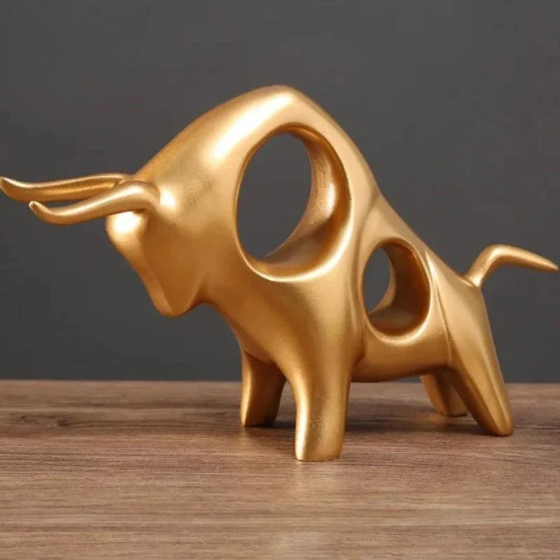 Estátua de Touro Dourado Abstrata em Resina para Decoração Lenogue (mod. A)