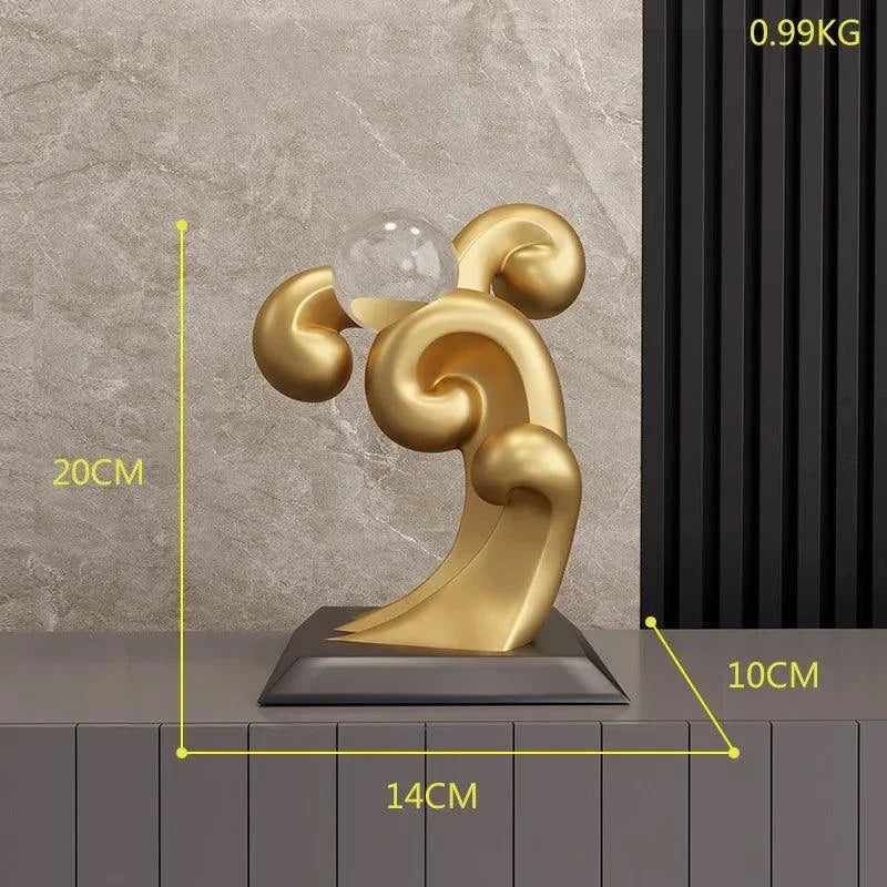 Estátua Moderna de Resina com Bola Cristal para Decoração Lenogue Mod.04 (43 Cm)