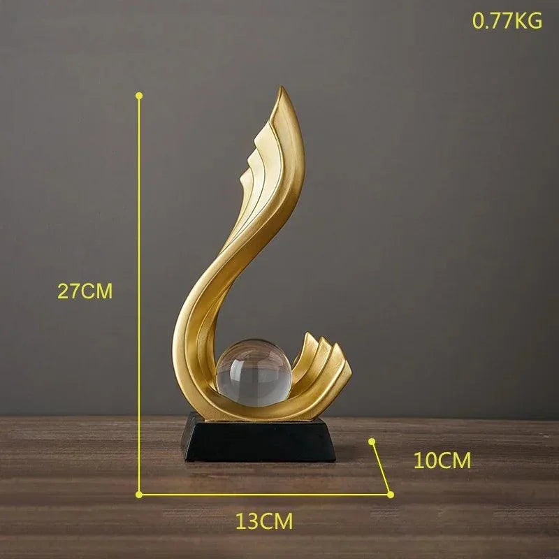 Estátua Moderna de Resina com Bola Cristal para Decoração Lenogue Mod.07 (32 Cm)