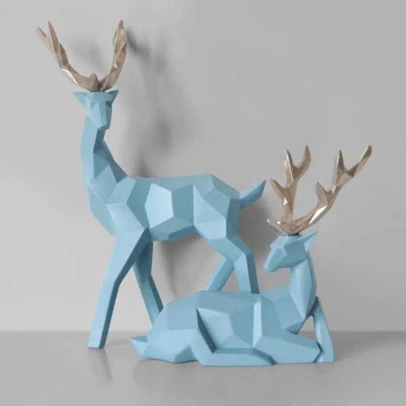 Estátuas de Cervo para Decoração Mesa em Resina 2 Peças Lenogue Azul