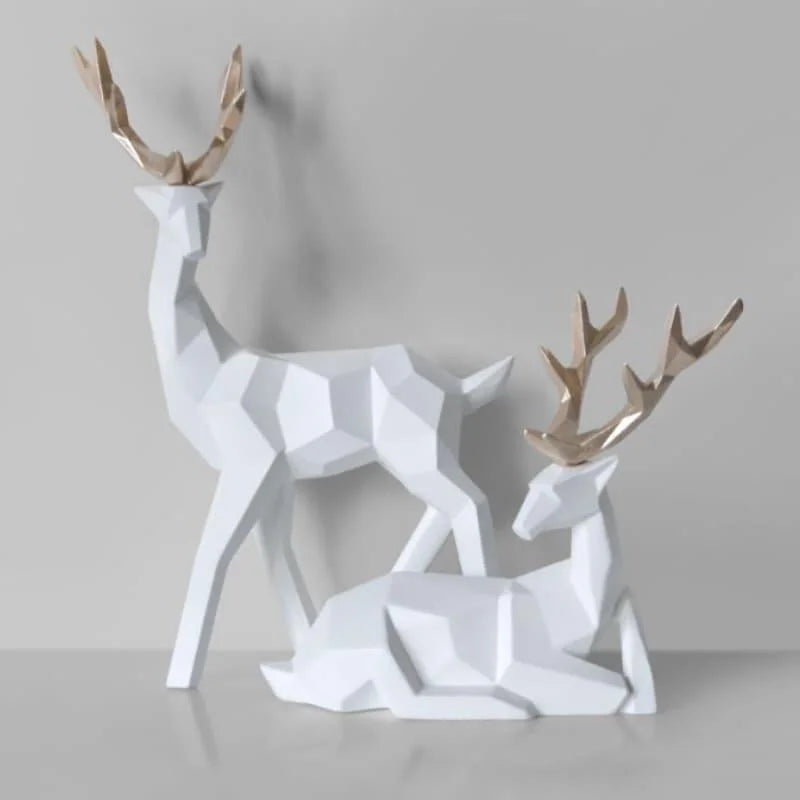 Estátuas de Cervo para Decoração Mesa em Resina 2 Peças Lenogue Branco