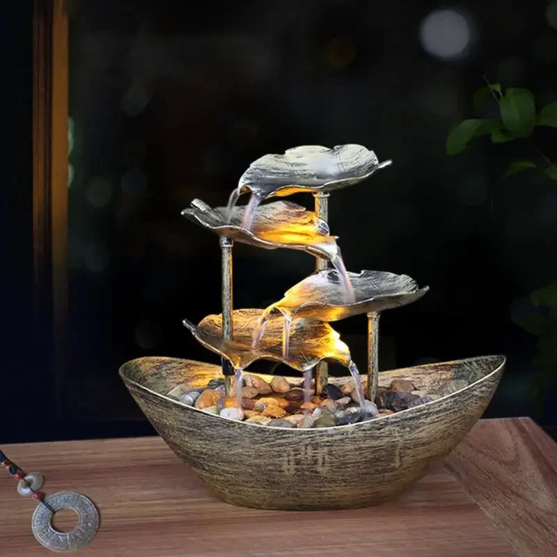 Fonte Decorativa de Mesa com Cascata Lótus Led Bomba Usb Lenogue Prata