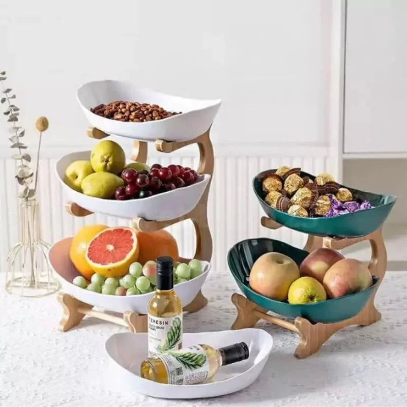 Fruteira de Bambu Natural Cestas Empilháveis para Organizar Frutas Lenogue