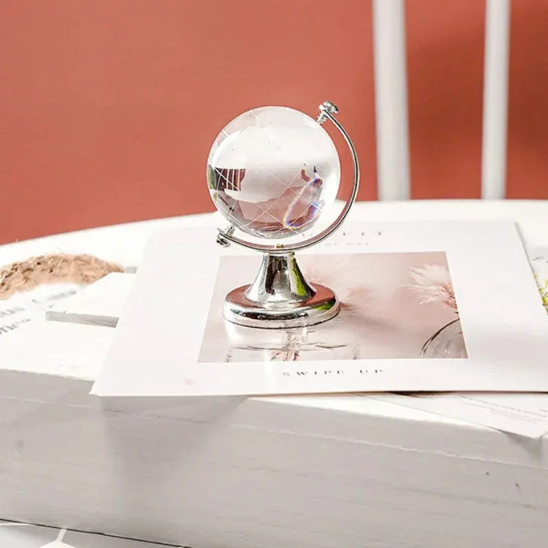 Globo de Cristal Transparente Mapa Mundial para Mesa Lenogue Prata