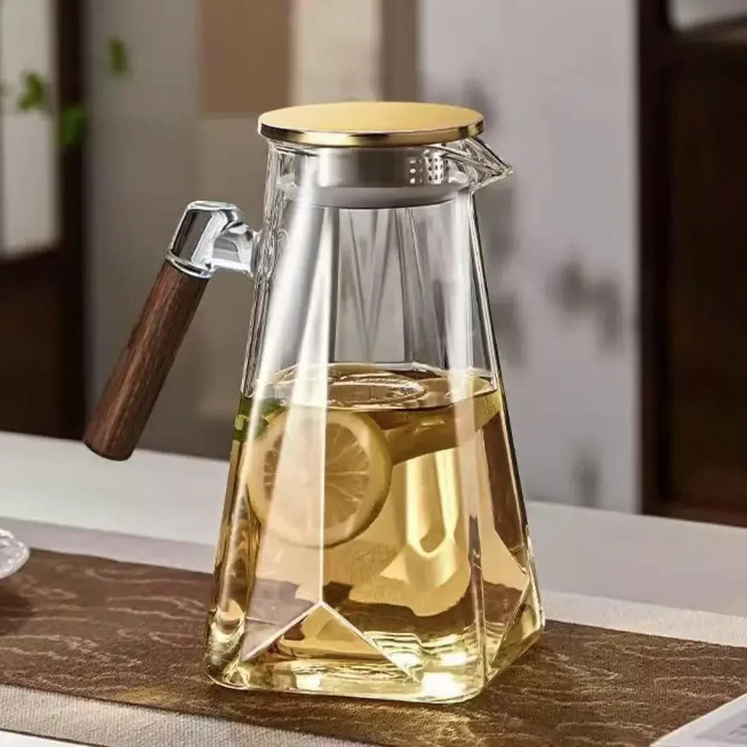 Jarra de Vidro Borossilicato com Tampa Resistente ao Calor Lenogue Dourado + Transparente