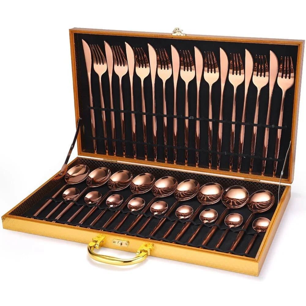 Jogo de Talheres Aço Inox 24 Peças com Maleta Lenogue Rosé Gold