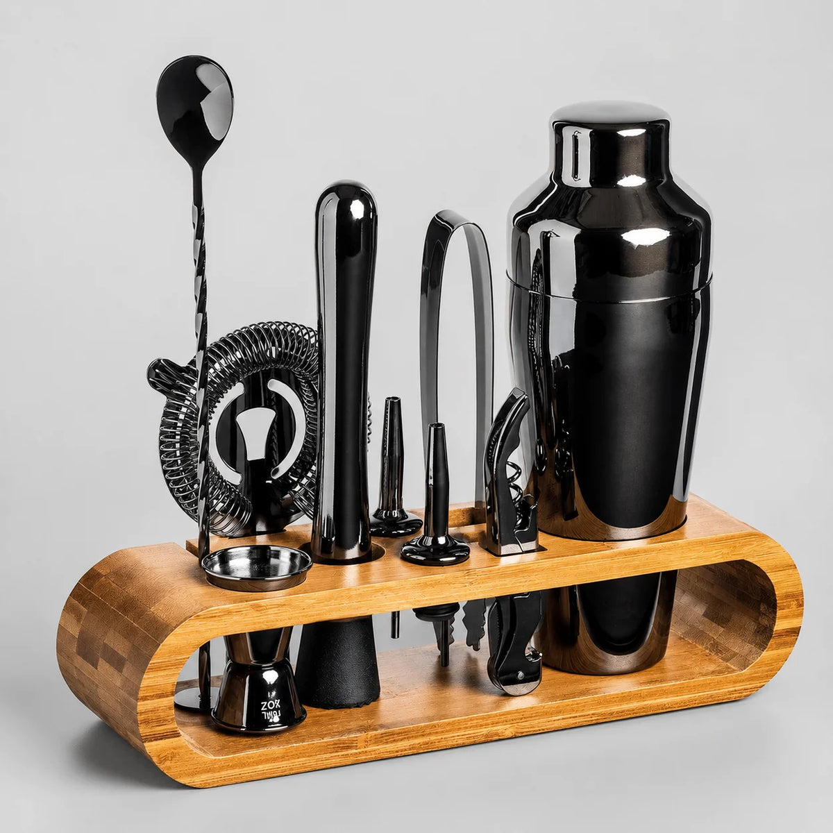 Kit Bartender 10 Peças de Aço Inox com Suporte Bambu Lenogue Preto