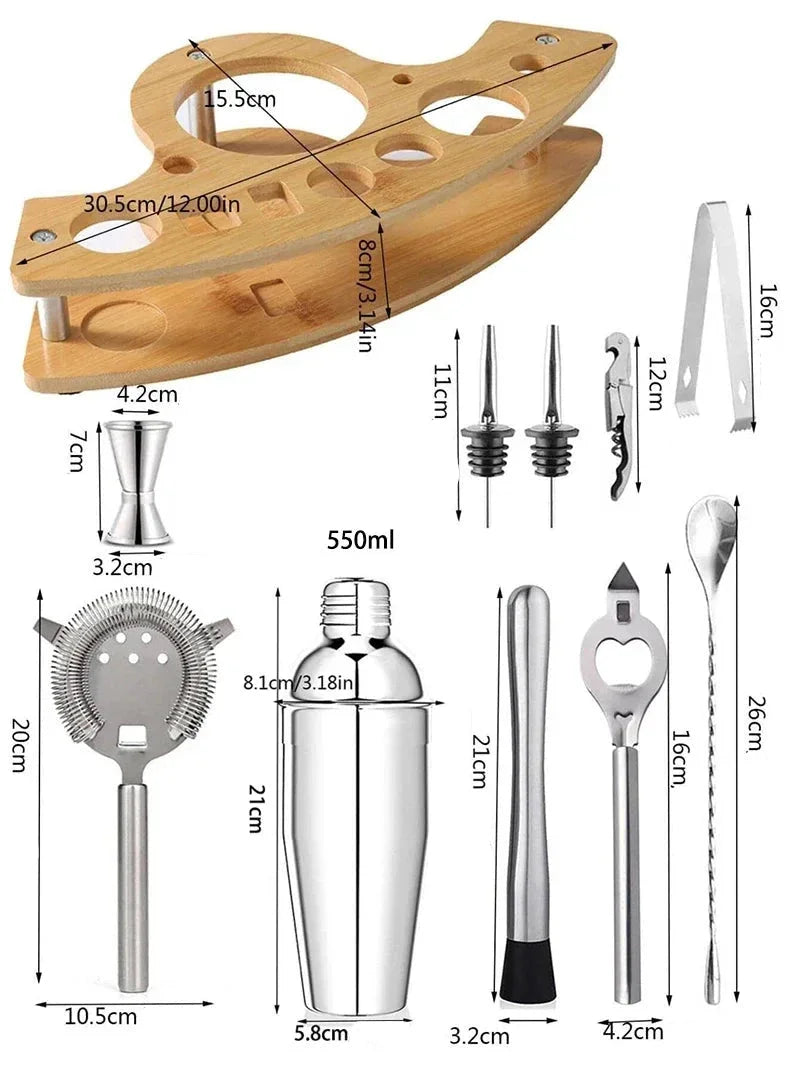 Kit Bartender de Aço Inoxidável com Shaker e Ferramentas Lenogue 11 Itens (shaker Mod.1 - 550 Ml)