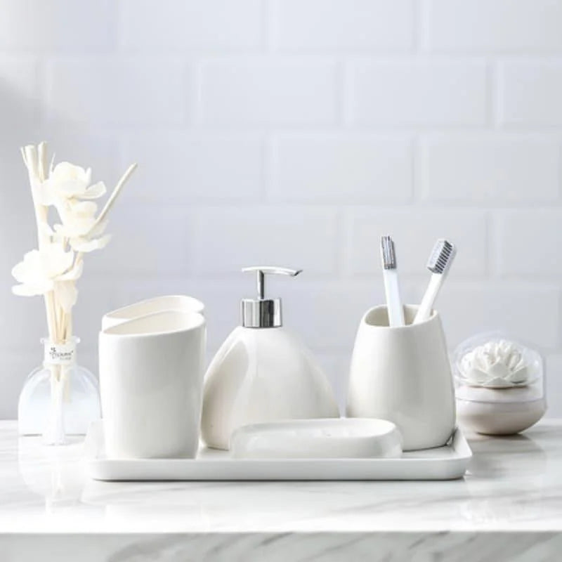 Kit de Banheiro em Cerâmica com 6 Peças para Lavabo Lenogue
